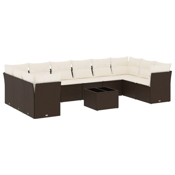 vidaXL 11-delige Loungeset met kussens poly rattan bruin
