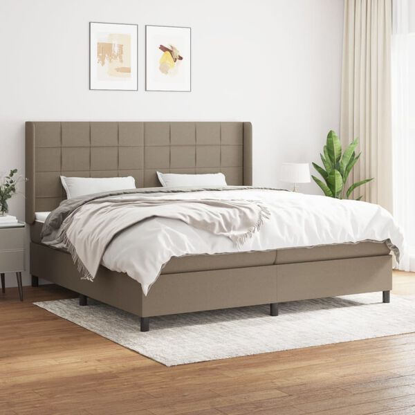 vidaXL Boxspring met matras stof taupe 200x200 cm
