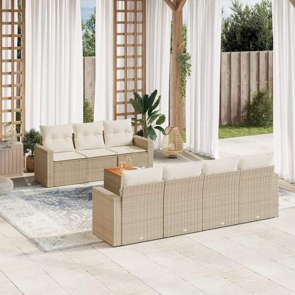 vidaXL 8-delige Loungeset met kussens poly rattan beige