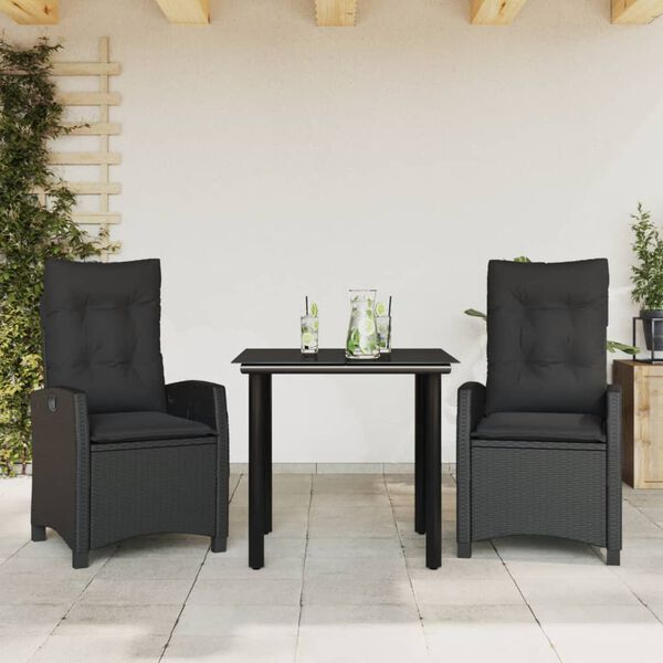 vidaXL 5-delige Tuinset met kussens poly rattan zwart