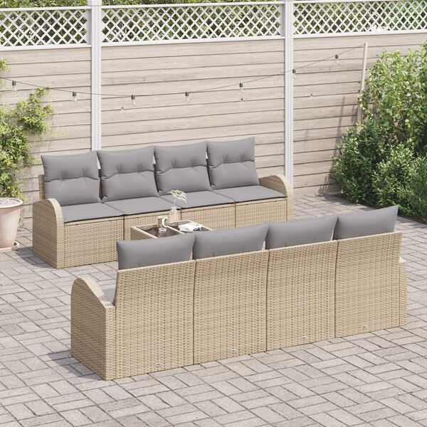 vidaXL Tuin Sofa Set 9 pcs Beige en Grijs Poly rattan, staal en glas