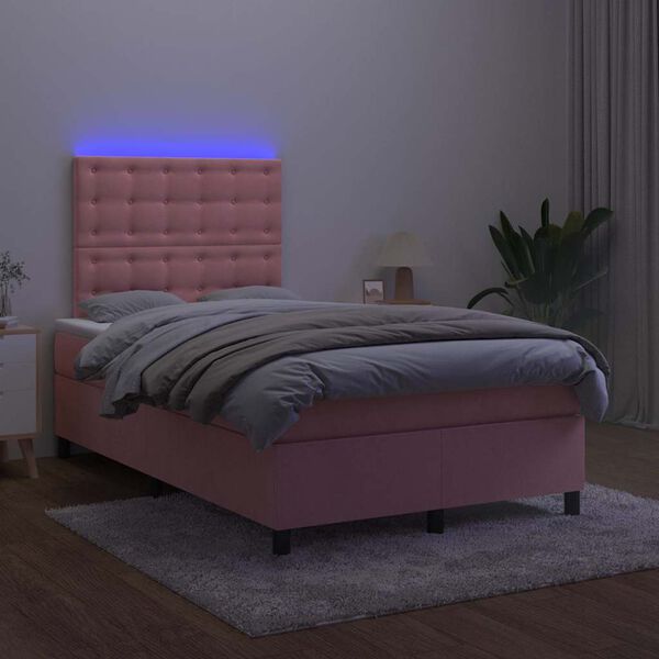 vidaXL Boxspring met matras en LED fluweel roze 120x190 cm