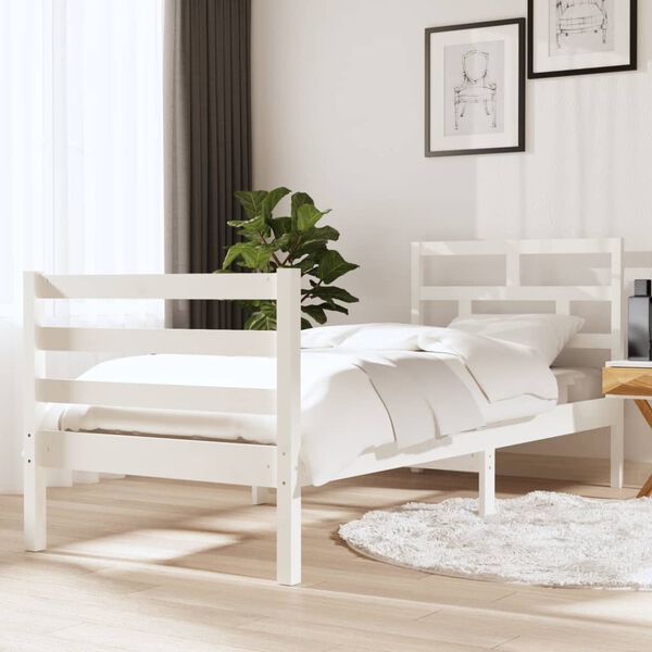 vidaXL Bedframe massief hout wit 75x190 cm