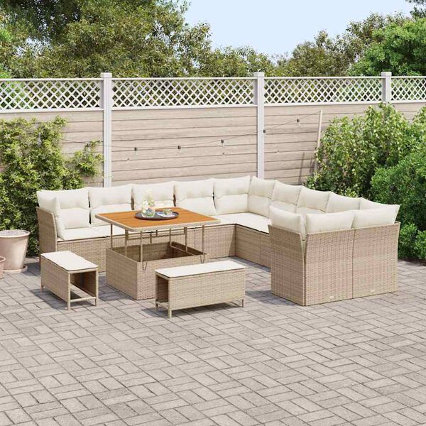 vidaXL Tuin Sofa Set met kussen 13 pcs Beige en Cr&egrave;me poly rattan