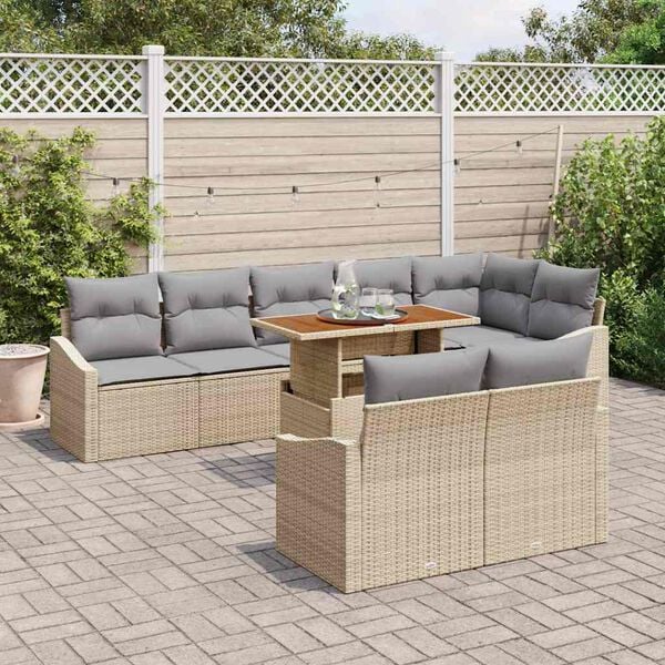 vidaXL Tuin Sofa Set met kussen met kussen 9 pcs Beige en Grijs
