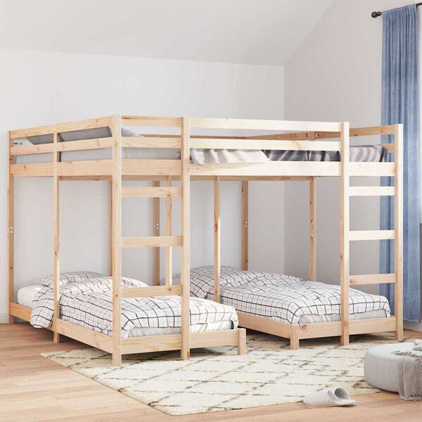vidaXL Drie-hoog Bunk Bed Frame Naturel 80 / 200 x 200 cm