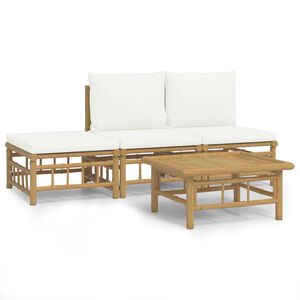 vidaXL 4-delige Loungeset met kussens bamboe cr&egrave;mewit