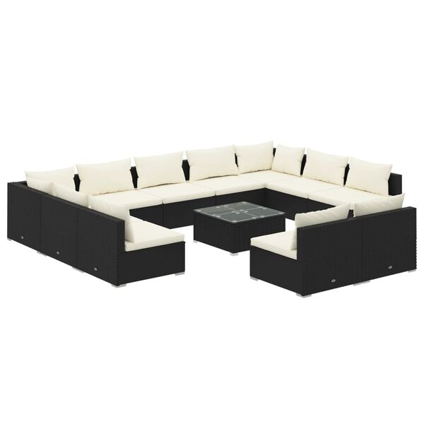 vidaXL 12-delige Loungeset met kussens poly rattan zwart