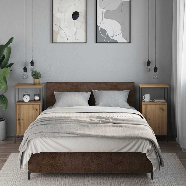 vidaXL Nachtkastjes 2 st 41x31x80cm bewerkt hout artisanaal eikenkleur