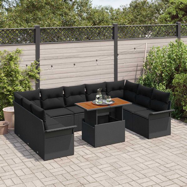 vidaXL Tuin Sofa Set met opslag 10 pcs Zwart Poly riet