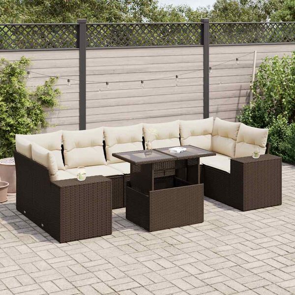 vidaXL 8-delige Loungeset met kussens poly rattan bruin