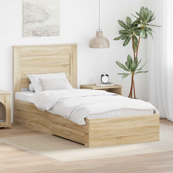 vidaXL Bedframe met lade met hoofdeinde met opslag Bewerkt hout