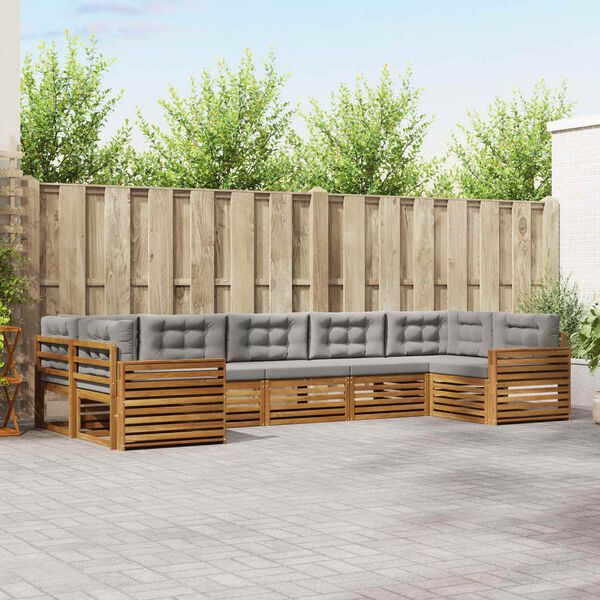 vidaXL Sofa-Sets 7 pcs Natuurlijk en Lichtgrijs Massief Acaciahout