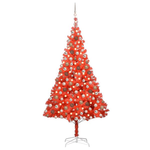vidaXL Kunstkerstboom met verlichting en kerstballen 210 cm PVC rood