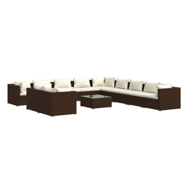 vidaXL 12-delige Loungeset met kussens poly rattan bruin