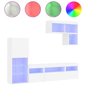 vidaXL 6-delige Tv-wandmeubelset met LED-verlichting bewerkt hout wit