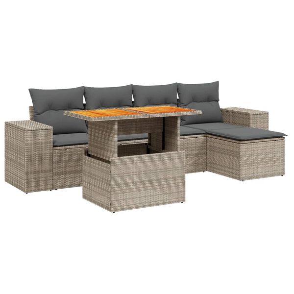 vidaXL 6-delige Loungeset met kussens poly rattan grijs