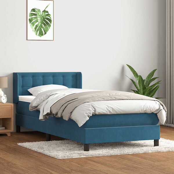 vidaXL Boxspring met matras fluweel donkerblauw 80x210 cm