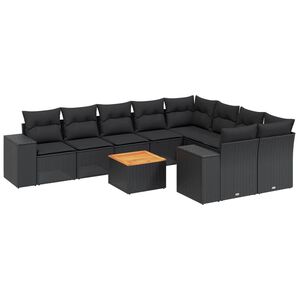 vidaXL 10-delige Loungeset met kussens poly rattan zwart