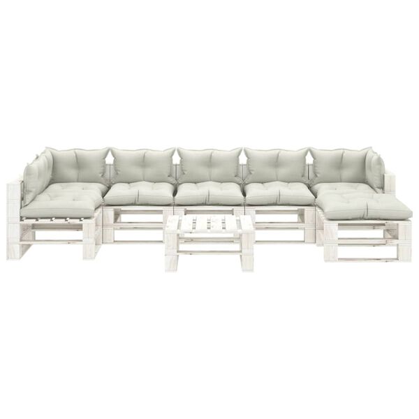 vidaXL 8-delige Loungeset met beige kussens pallet hout