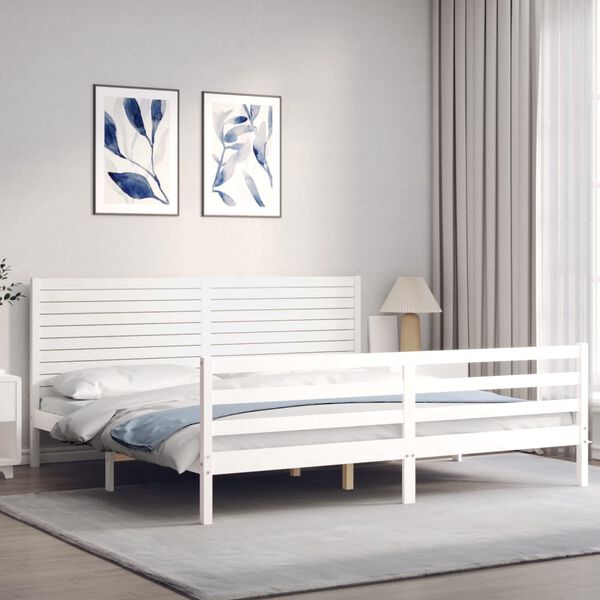 vidaXL Bedframe met hoofdbord massief hout wit
