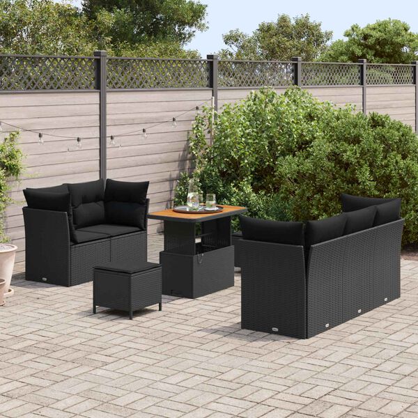 vidaXL Tuin Sofa Set met kussen 8 pcs Zwart poly rattan