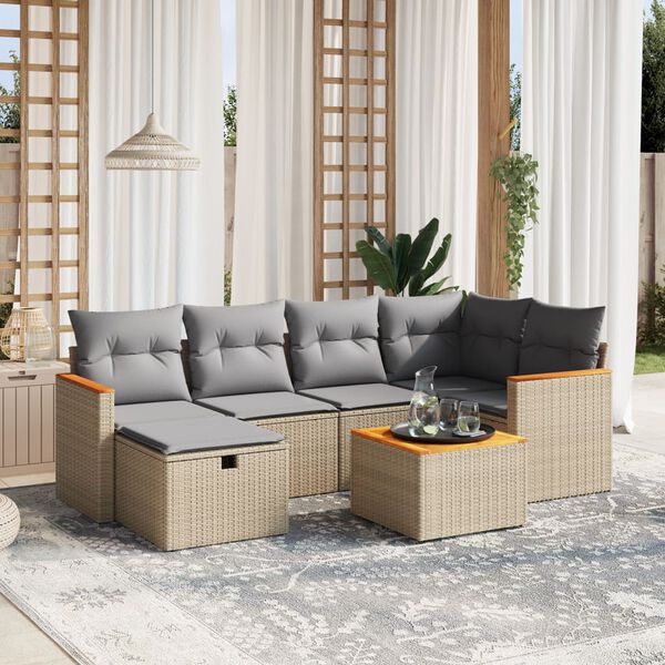 vidaXL 6-delige Loungeset met kussens poly rattan gemengd beige