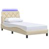 vidaXL Bedframe met LED zonder matras 90x200 cm stof cr&egrave;mekleurig