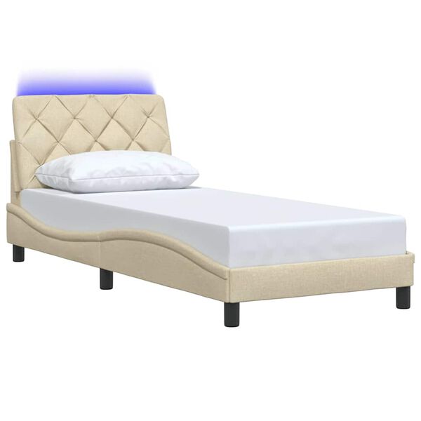 vidaXL Bedframe met LED zonder matras 90x200 cm stof cr&egrave;mekleurig