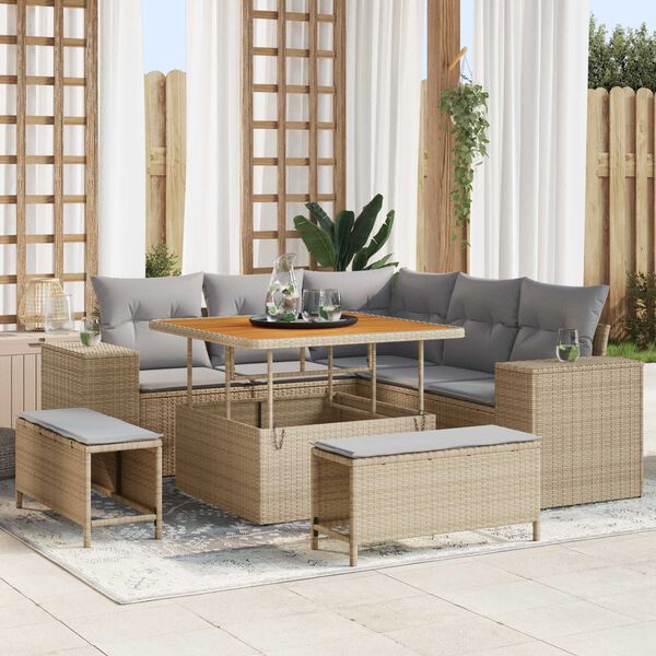 vidaXL Tuin Sofa Set met kussen 8 pcs Beige poly rattan