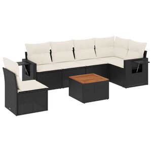 vidaXL 7-delige Loungeset met kussens poly rattan zwart