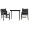 vidaXL 3-delige Bistroset met kussens poly rattan grijs