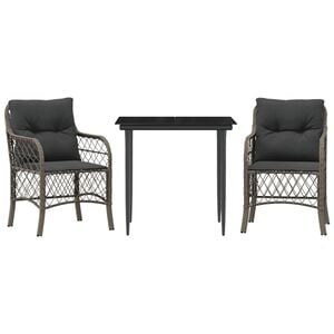 vidaXL 3-delige Bistroset met kussens poly rattan grijs