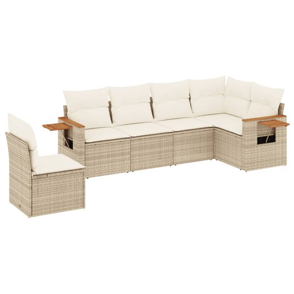 vidaXL 6-delige Loungeset met kussens poly rattan beige