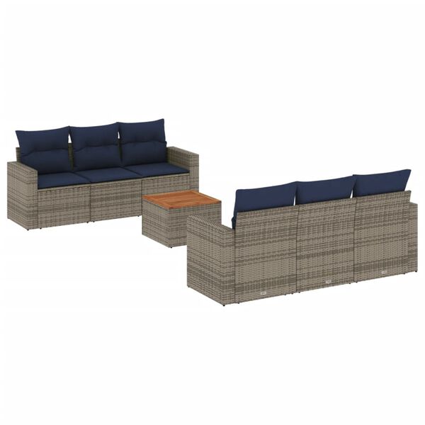 vidaXL 7-delige Loungeset met kussens poly rattan grijs