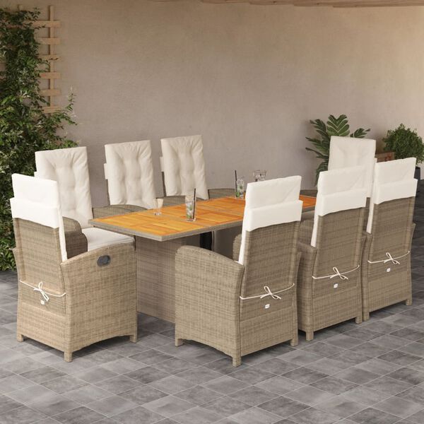 vidaXL 9-delige Tuinset met kussens poly rattan beige