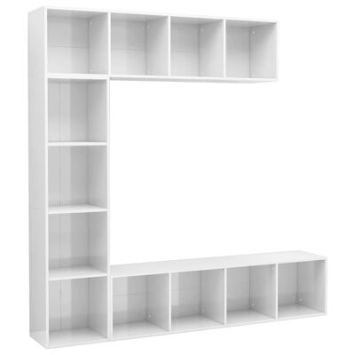vidaXL 3-delige Boekenkast-/tv-meubelset 180x30x180 cm hoogglans wit