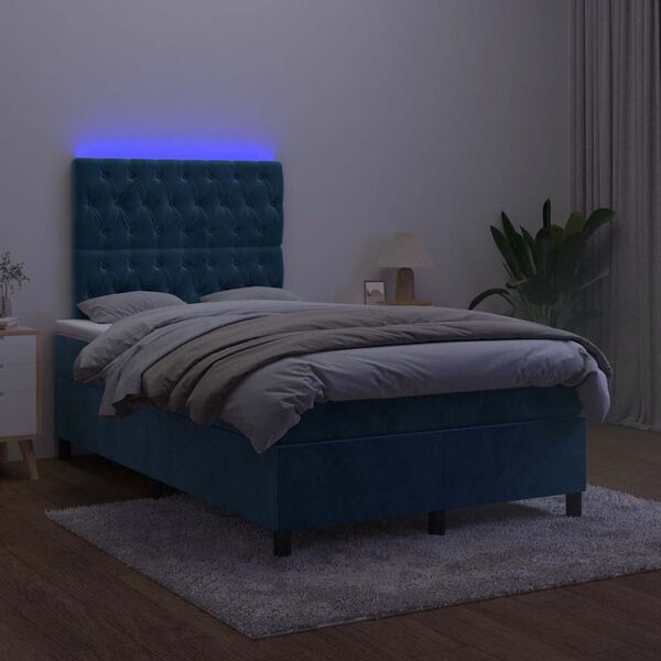 vidaXL Boxspring met matras en LED fluweel donkerblauw 120x190 cm