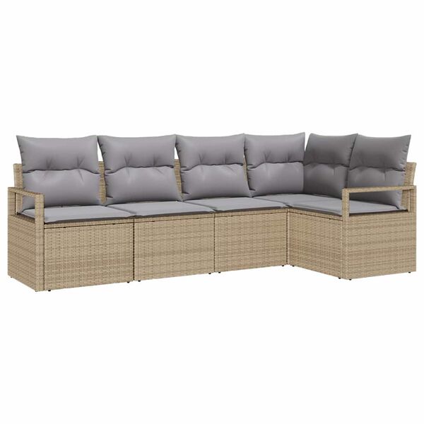 vidaXL Bankstel met kussen 5 pcs Beige en Licht Grijs poly rattan