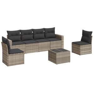vidaXL 7-delige Loungeset met kussens poly rattan lichtgrijs