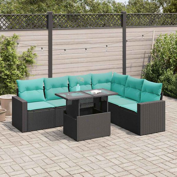 vidaXL 7-delige Loungeset met kussens poly rattan acacia zwart