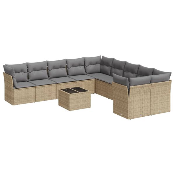 vidaXL 11-delige Tuinset met kussens poly rattan beige