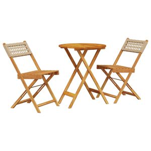 vidaXL 3-delige Bistroset poly rattan en massief hout beige