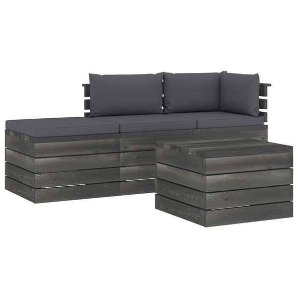 vidaXL 4-delige Loungeset met kussens pallet massief grenenhout