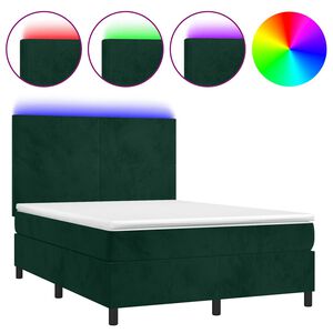 vidaXL Boxspring met matras en LED fluweel donkergroen 140x200 cm