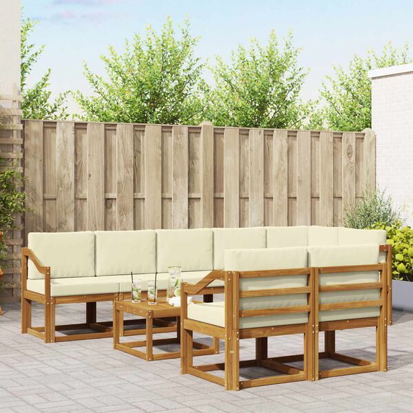 vidaXL Buiten bankenset met kussen 9 pcs Natuurlijk en Cr&egrave;me