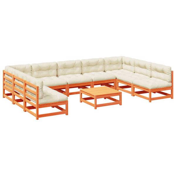 vidaXL 10-delige Loungeset met kussens massief grenenhout wasbruin