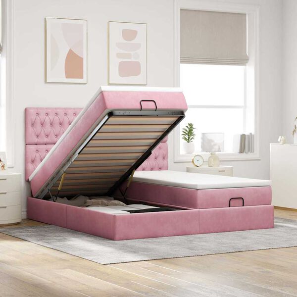 vidaXL Ottoman bed met matrassen 200x200cm fluweel roze