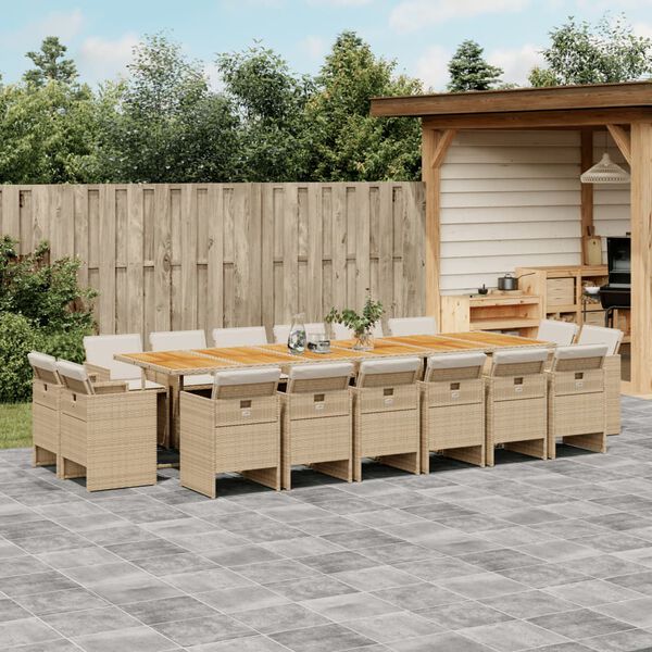 vidaXL 17-delige Tuinset met kussens poly rattan beige