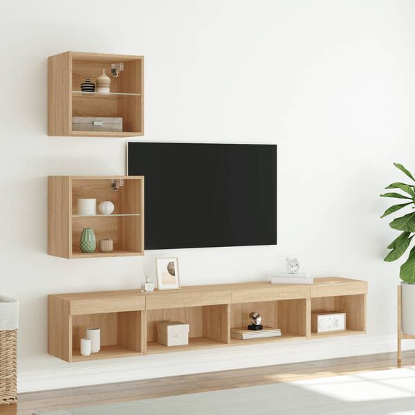 vidaXL 5-delige Tv-wandmeubelset met LED bewerkt hout sonoma eiken